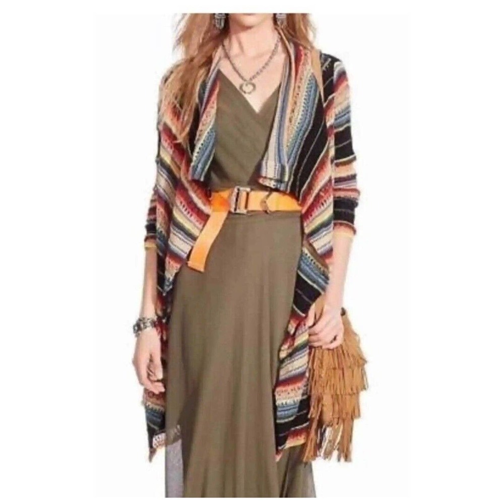 Polo Ralph Lauren Serape Draped Open Knit Cardigan Sweater Linen Silk Bl…